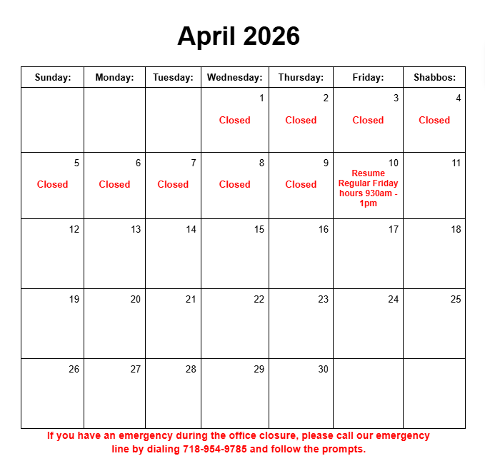 2026 Holiday Schedule